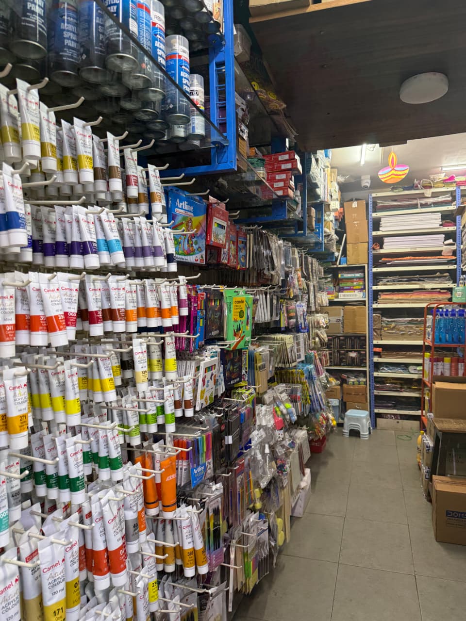Art supplies aisle at Shree Marketing Associates